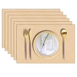 LANDVIEW Cloth Placemats Set of 6, Cotton Linen Blend Machine Washable Durable Linen Table Mats, Hea