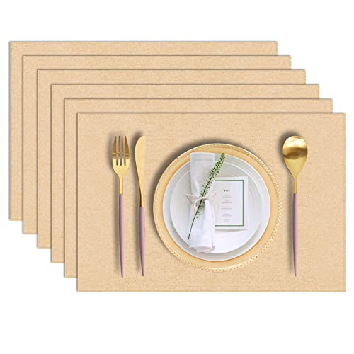 Landview Cloth Placemats Set Of 6, Cotton Linen Blend Machine Washable Durable Linen Table Mats, Heat Resistant Placemats Wrinkle Free Place Mats For Dining Table, Easy To Clean (Beige, 6) #TOP4