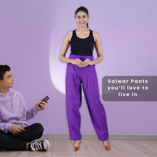 Image of Happy Bunny Salwar Pant - Modern Style Pure Cotton for Women - Ethnic Semi Patiala Trouser - Office,Home - All Day Comfort Wear with Drawstring