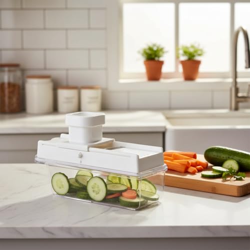 Image of Vegetable Chopper & Slicer with Container | Manual Mandoline Cutter for Potato, Onion, Carrot, Cucumber | Multipurpose Kitchen Tool for Fast Cutting & Slicing
