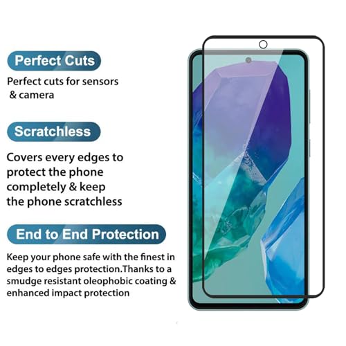 Image of POPIO Military-Grade Gorilla Tempered Glass For Samsung Galaxy M55 (Black) 9H Hardness, Edge-to-Edge Full Coverage, Anti-Scratch, Bubble-Free, Ultra Clear HD Glass, Oleophobic Coating, Face ID Compatible