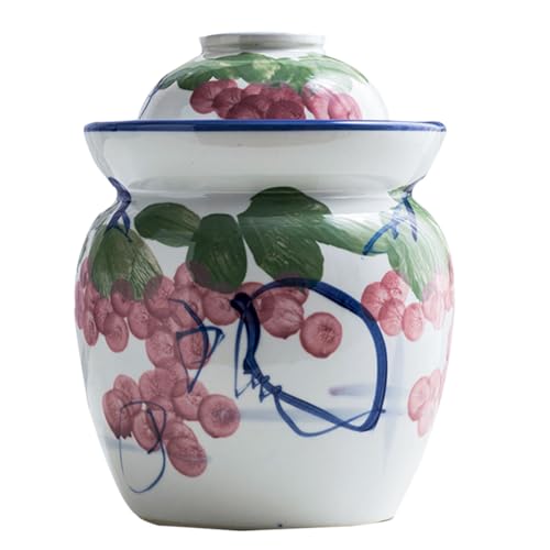 BDMRY Tarro de Fermentación de Olla de gres, Tarro para Pepinillos, Tarros con Tapa para Aceitunas, Tarro de Fermentación o Decapado,Jarrón de Barro,Tarro para fermentar c A-7L