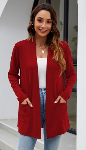 Image of Newchoice Womens Lightweight Long Sleeve Cardigans with Pockets Summer Casual Open Front Sweater Cardigan Duster