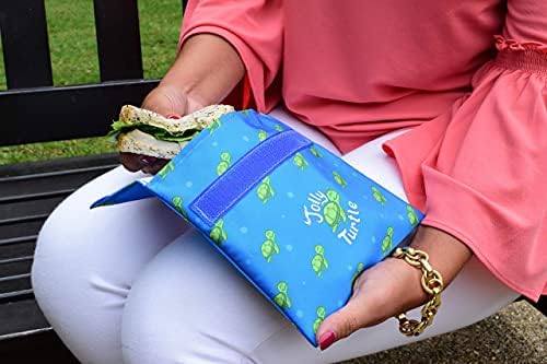 Jolly Turtle Reusable Sandwich Bag - Eco-friendly, plastic-free, cotton canvas and silicone, washable & easy to clean, perfect for snacks, no mess