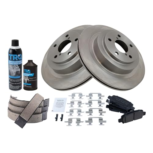 Image of TRQ Rear Brake Pad & Rotor Kit, with Chemical Kit Parking Brake Shoe Set Ceramic Compatible with 2005-2009 Subaru Legacy
