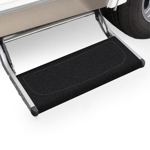EFEALL Tapis de Marchepied pour Camping-Car, avec Boucle, Réglable, Antidérapant, Tapis de Marches pour Marchepied Manuel Marches et Marches électrique Monocouche (8 à 11 po de Profondeur) - Noir