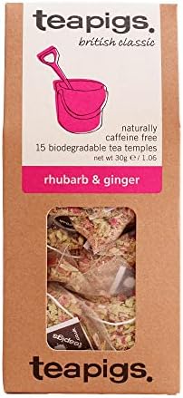 teapigs Rhubarb and Ginger Tea Bags - Fruity & Spicy Herbal Blend with Whole Rhubarb & Ginger Pieces - Caffeine-Free & Zero Calories - 15 Eco-Friendly Biodegradable Tea Temples (1 Pack)