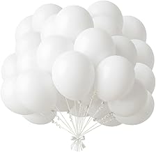 White Latex Balloons, 50 Pack, 30 cm, Round, Helium Compatible, for Birthdays, Weddings & Baby Showers (White)