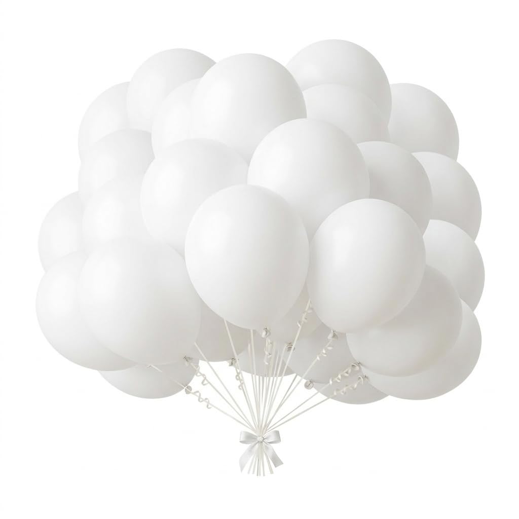 LOKITOKI White Latex Balloons, 100 Pack, 12 Inch, Round, Helium Compatible, for Birthdays, Weddings, Baby Showers & Anniversaries (White) — image 1