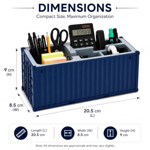 Image of Desk Organizer Office Supplies Multi Function Shipping Container Style Storage Box Pen Pencil Business Card and Remote Control Holder for Office and Home DARK BLUE 4 Section