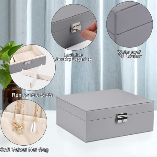 Pystuvo Jewellery Box for Women, 2-Layer Large Jewellery Organiser Box with 2 Watch Pillows, PU Leather, Travel Jewellery Organiser for Earrings Rings Necklaces Watches Bracelets,Grey - Cosy Home Interiors Pystuvo Jewellery Box for Women, 2-Layer Large Jewellery Organiser Box with 2 Watch Pillows, PU Leather, Travel Jewellery Organiser for Earrings Rings Necklaces Watches Bracelets,Grey - Image 3