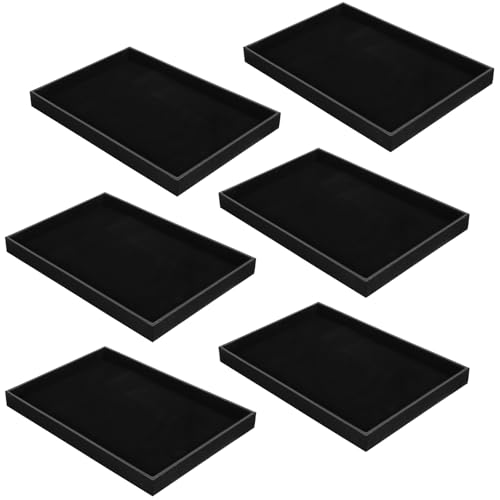 Pafeooui 6-Piece Velvet Stackable Jewelry Organizer Trays – 13.8" x 9.5" Large Size Black Premium Display & Storage for Necklaces, Bracelets, Rings & More