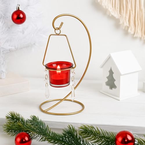 Image of MARKET 99 Hanging T-Light Holder | Gold Metal Spiral S-Shape with Crystal Moon Design | Elegant Tealight Candle Holder for Home, Xmas & Christmas Decor, Balcony, Living Room & Festive Decoration