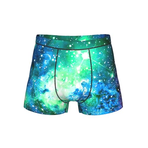 bghdfa Ropa interior elástica transpirable con estampado de galaxia verde, azul, morado, con cintura ancha cómoda y flexible y bolsa en forma de U 3D, Negro, L