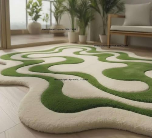 Image of Hand Tufted Irregular Area Rug 6x8 Ft Wool Carpet for Bedroom Living Room Modern Artistic Floor Cover Soft Luxury Contemporary Home Decor Accent