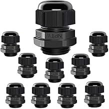 Cable Gland, Otdorpatio 10 Pack NPT 3/4" Cord Grip Cable Glands, IP68 Waterproof Adjustable 12-18mm Plastic Cable Connectors Nylon Joints with Lock Nut and Gaskets, UL Approved, Black