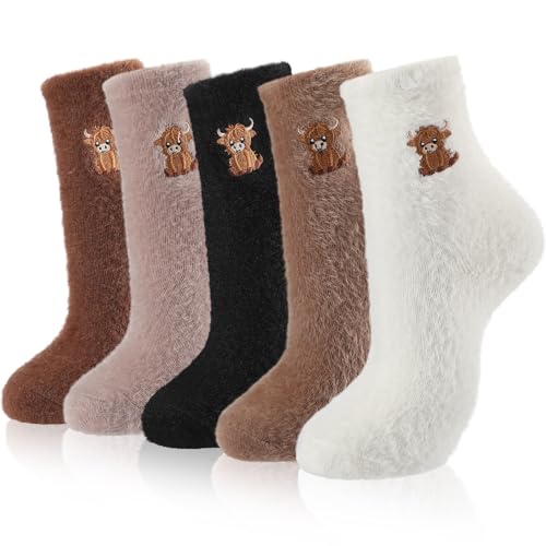 Geyoga 5 Pairs Womens Christmas Fuzzy Socks Cute Winter Soft Slipper Sleeping Coquette Stuff Fluffy Thick Holiday Socks Gifts