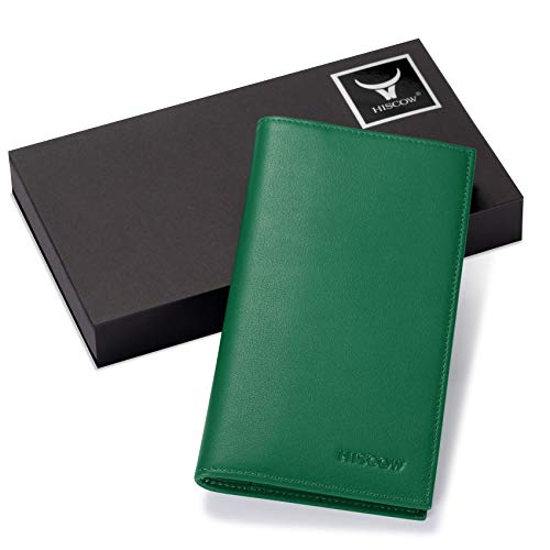 Image of HISCOW Slim Leather Checkbook Cover for Personal Checks, Premium Green, One Size
