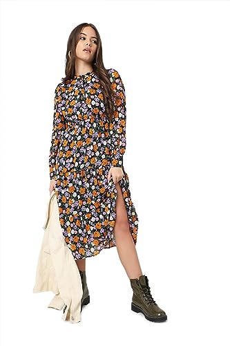Image of ONLY Floral Printed Cuffed Sleeves Tiered Midi A-Line Dress
