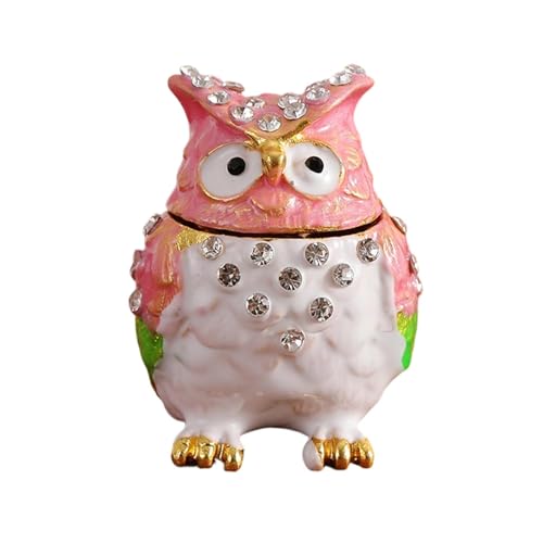Tachiuwa ジュエリーボックス フクロウ 小物入れ リングホルダー 小物入れ 卓上ジュエリーオーガナイザー フクロウの置物 チャーム イヤリング ブレスレット用, ピンク