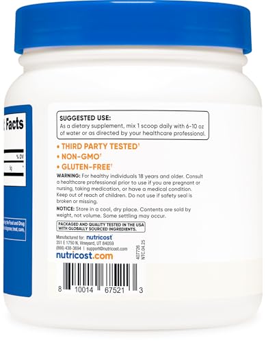 nutricost l-glutamine powder 500 grams unflavored - gluten free amp non-gmo 100 servings