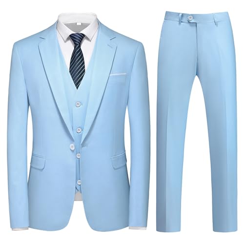 KUDMOL Costume Homme 3 pièces Mariage d'affaires Slim Fit Smoking à Un Bouton Men Suits 3 Piece pour Fête Confort Blazer Veste et Pantalon Gilet(Bleu...
