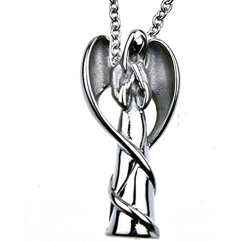 mEssentials Angel Memorial Cremation Jewelry Urn Necklace for Ash Stainless Steel 18" inch Chain + Filling kit Cover