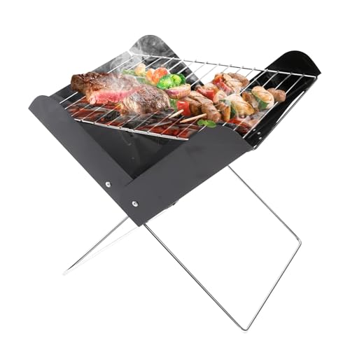 Gril à charbon portable compact en métal robuste pour cuisson sur table de camping