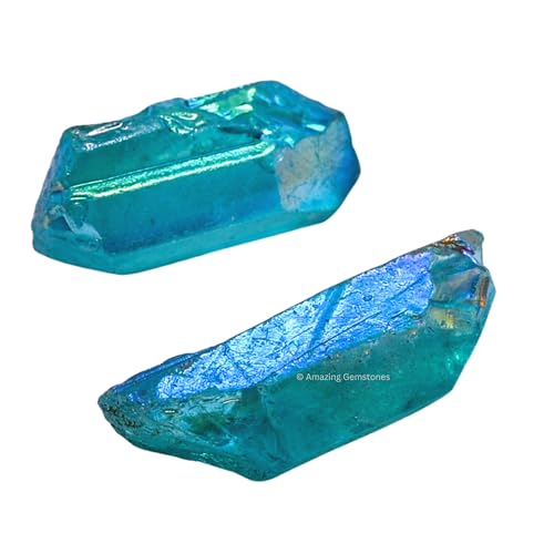Image of Amazing Gemstone 2 Pieces Aqua Aura Quartz Raw Pencil Points Crystals and Healing Stones, Natural Rocks for Meditation and DIY Raw Point Stones and Crystals