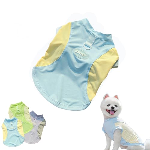 JYIXTN 犬 夏服 ペット用クールベスト夏用 接触冷感 Dカン付き (小中大型犬猫用) 伸縮性素材 通気性 水遊び 海 散歩着脱簡単タンクトップファッション可愛日差し避け (ブルー, S)