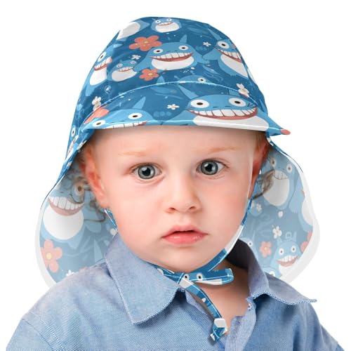 Toddlers Boys Girls Sun Hats Baby Boys' Bucket Hat Baby Girls' UPF 50+ Protection Neck Flap Traveling Swim Hat Cute Monster Blue2