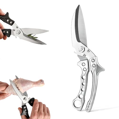 Image of Heavy Duty Poultry Shears, Heavy Duty Kitchen Scissors for Food, Multi-Purpose Kitchen Shears for Meat Chicken Bone Fish Turkey Vegetables Seafood (Silver)