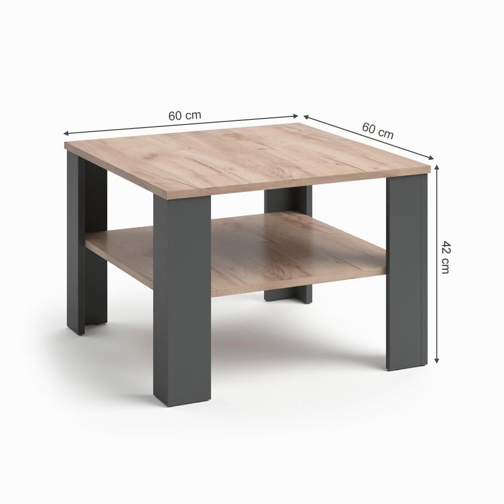 Vicco Tavolino da salotto Homer, Antracite, 60 x 60 cm, per la conservazione di riviste e telecomandi