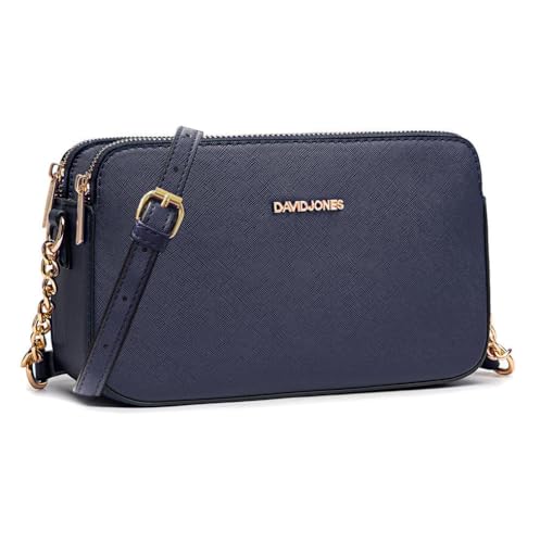 David Jones - Petit Sac Bandoulière Femme - Pochette Téléphone Portable Cuir PU Rigide - Besace Chaînes Porté Epaule - Sacoche 3 Compartiments Poches -...