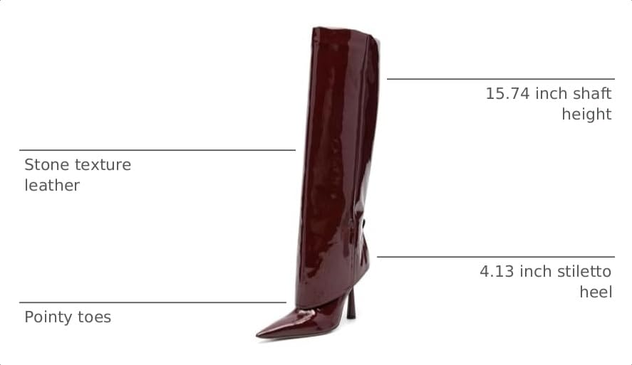 Image of Goolita Fold Over Boots For Women, Pointed Toe Stiletto Heel Knee High Boots Fashion Comfortable Slip On Tall Boots