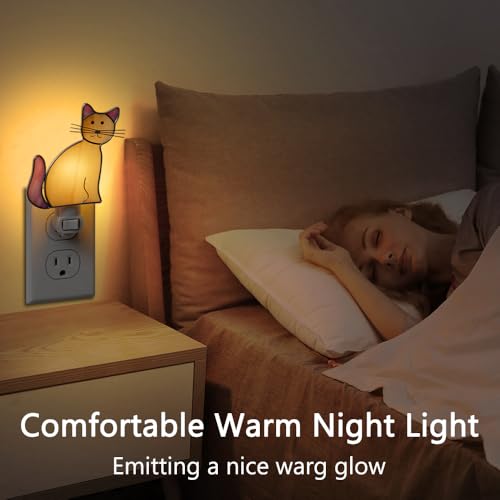 Image of KY&BOSAM Stained Glass Cat Night Lights Plug into Wall 1-Pack 7W Plug in Night Light Dusk to Dawn 3000K Warm White Bright Nightlight Switch-On /Off for Adults Kids Room Bathroom Hallway Kitchen Non-Dim