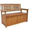 Sunnydaze 51-Inch Meranti Wood Outdoor Storage Bench with Teak Oil Finish