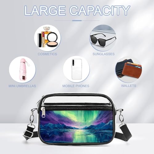 Oil Painting Aurora Northern Lights Women's Clear Crossbody Purse Bag Transparent Bags Pocket for Concerts Sports Festivals3