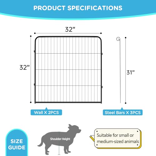 Image of BestPet | Dog Playpen Extender | 32 Inch, 2 Panels | Heavy Duty Metal Pet Exercise Pen | Indoor Outdoor Fence Panels | Rust-Resistant, Removable, Tool-Free Setup | Anti-Skid, Expandable Design