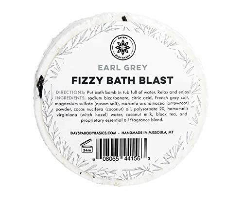 Earl Grey All-Natural Fizzy Bath Blast - Vegan Bath Bomb Made with Pure Essential Oils to Help You Relax, Hypoallergenic, Plant-Derived, Handmade in USA by DAYSPA Body Basics