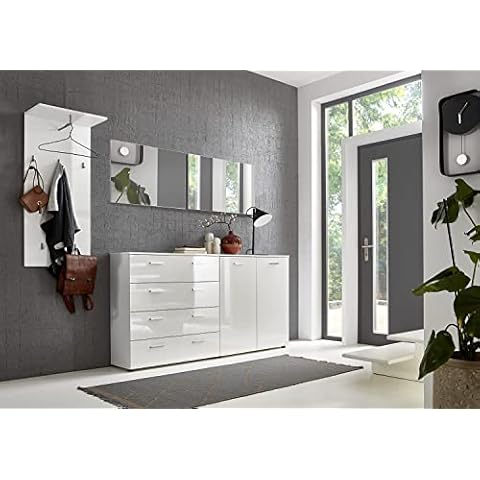 Garderoben-Set Malaga in verschiedenen Varianten in weiß Garderoben Komplettset inkl. Spiegel und Paneel Cover