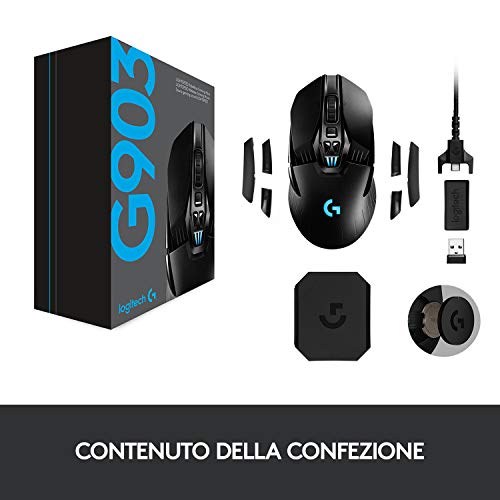 Logitech G G903 LIGHTSPEED Mouse Gaming Wireless con Sensore HERO 16K, Oltre 140 Ore con Batteria Ricaricabile e LIGHTSYNC RGB, Compatibile con POWERPLAY, Imballaggio per l'Europa occidentale, nero