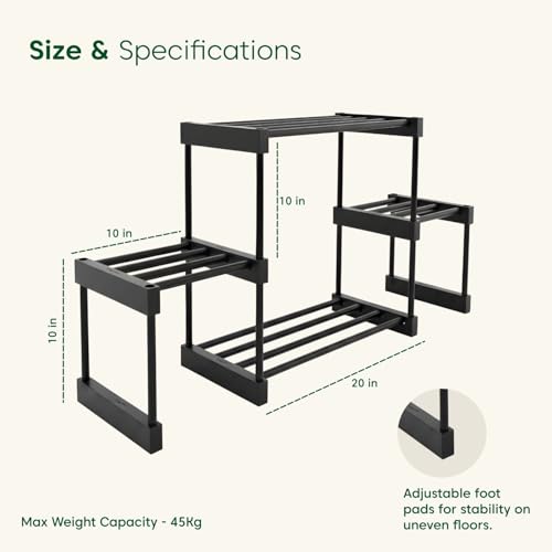 Image of KYARI 4 Tier Metal Plant Stand - Heavy Duty Black Powder Coated Plant Rack | Rust-Proof Vertical Flower Pot Stand for Balcony, Living Room & Outdoor Use (DIY Assembly Required)