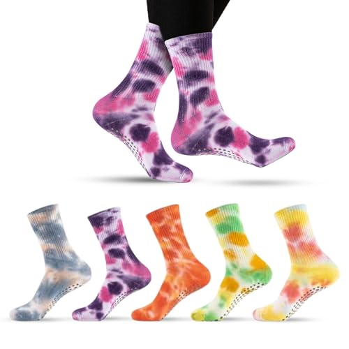 Image of Women Yoga Socks 5 Pairs Pilates Non Slip Socks for Yoga, Gym, Athletic Grippy Camouflage Size US 5-9.5