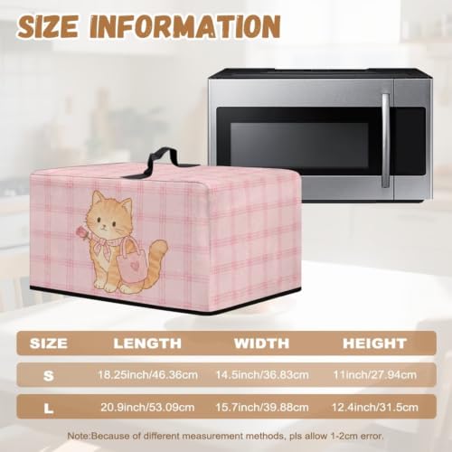 Image of Microwave Oven Cover Protective Kitchen Appliance Dustproof Cover Stain-Resistant Air Fryer Toaster Oven Protector Countertop Decorations, S, Cute Cat Plaid Pink