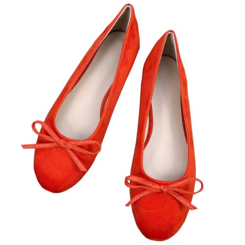 Image of TN TANGNEST Women's Velvet Flats Round Toe Ballet Shoes | Elegant Bowknot Flats Comfortable Casual Slip On Flats for Work