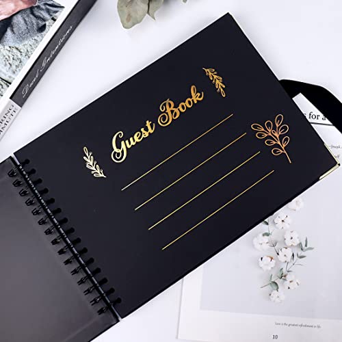 Forbfan Black Pages Wedding Guest Book, Scrapbook Album Diy Handmade Photo Album, Wedding Reception Black Paper Guestbook For Funeral, Baby Shower, Birthday, Bridal Shower, Graduation Party #TOP1