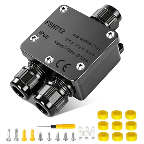 IP68 Wasserdichte Abzweigdose 3-Wege Erdkabel Verteilerdose Außen für Garten & Outdoor UV-beständiger Kabelverbinder Ø 5-15mm Anschlussdose für Außenbeleuchtung & Teichpumpe Schwarz (1 Stück)