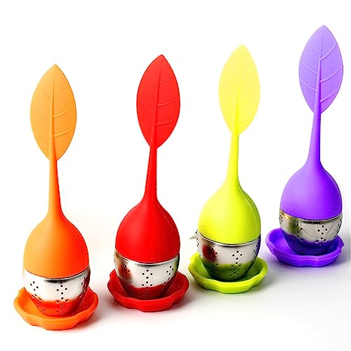 FEMONGIA infusore tè 4 pezzi infusore per tisane con manici in silicone (non caldo), infusore te, filtro the infusione, filtro te, filtri tisane, infusore the, Colino da tè facile da pulire (foglia)