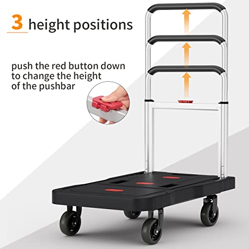 Platform Hand Truck Portable Trolly - Fully Folded Compact Push Cart, 330Lbs Capacity Heavy Duty Dolly Practical Handling Tools For Household Industrial, Noise Reduction Office Moving Truck #TOP2